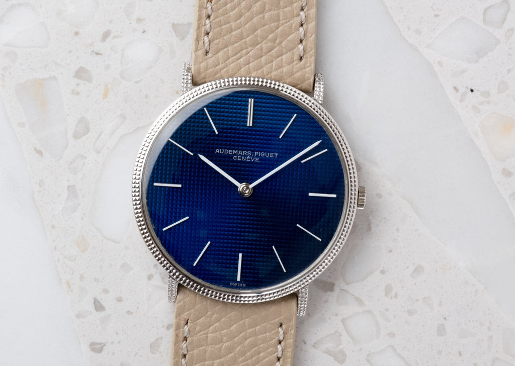 AUDEMARS PIGUET Ultra Thin White Gold Hobnail Blue Dial Ref. 5259 (c. 1970)
