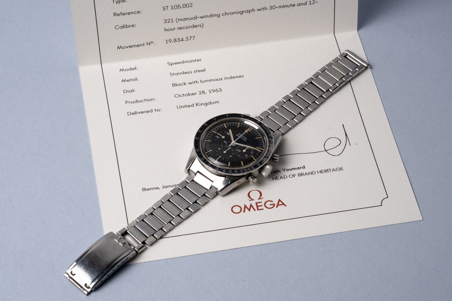 OMEGA Speedmaster Ref. 105.002 62 SC Straight Lug Pre Ed White Rare Transitional Model (1963)