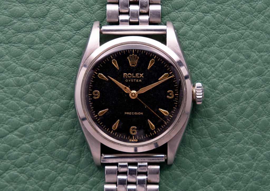 ROLEX Oyster Precision Ref 6422 RARE Waffle Gilt "Explorer" Dial (1956)