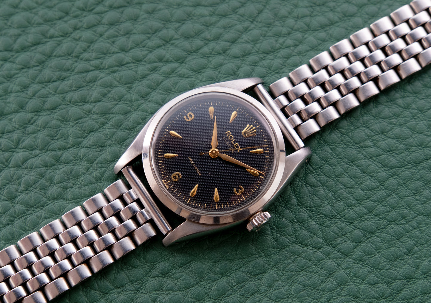 ROLEX Oyster Precision Ref 6422 RARE Waffle Gilt "Explorer" Dial (1956)