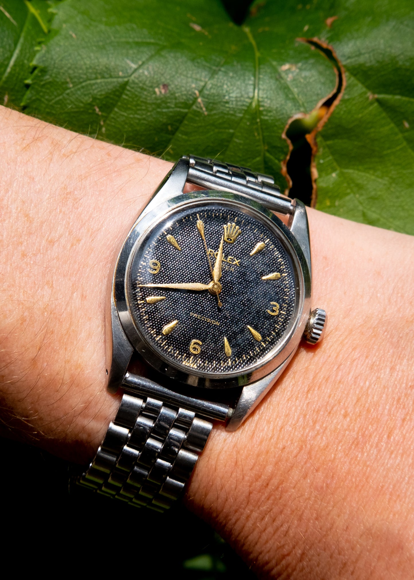 ROLEX Oyster Precision Ref 6422 RARE Waffle Gilt "Explorer" Dial (1956)