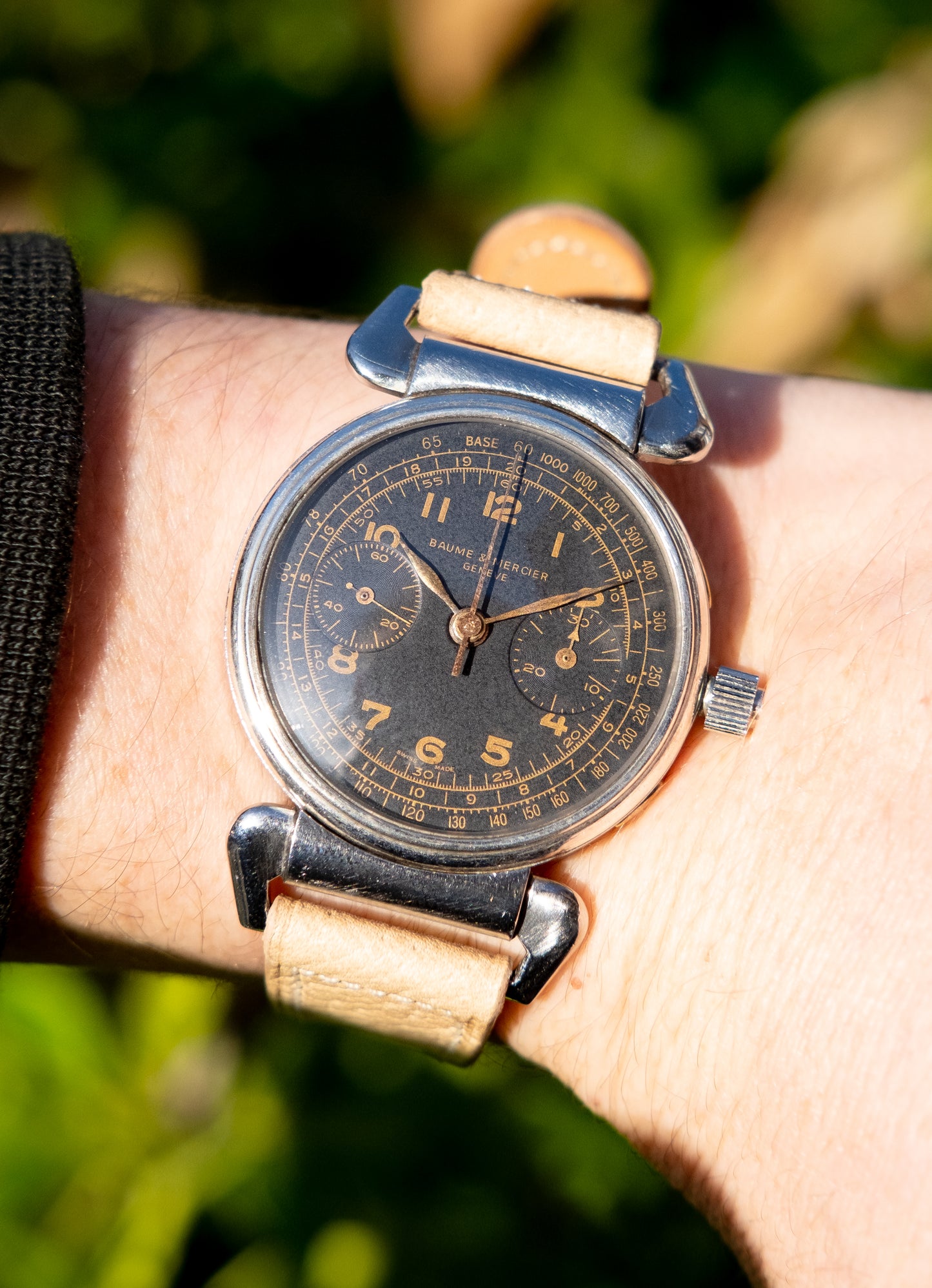 Baume & Mercier Black Dial Chronograph Hooded Lugs (1940s)