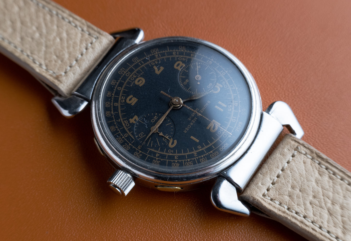 Baume & Mercier Black Dial Chronograph Hooded Lugs (1940s)