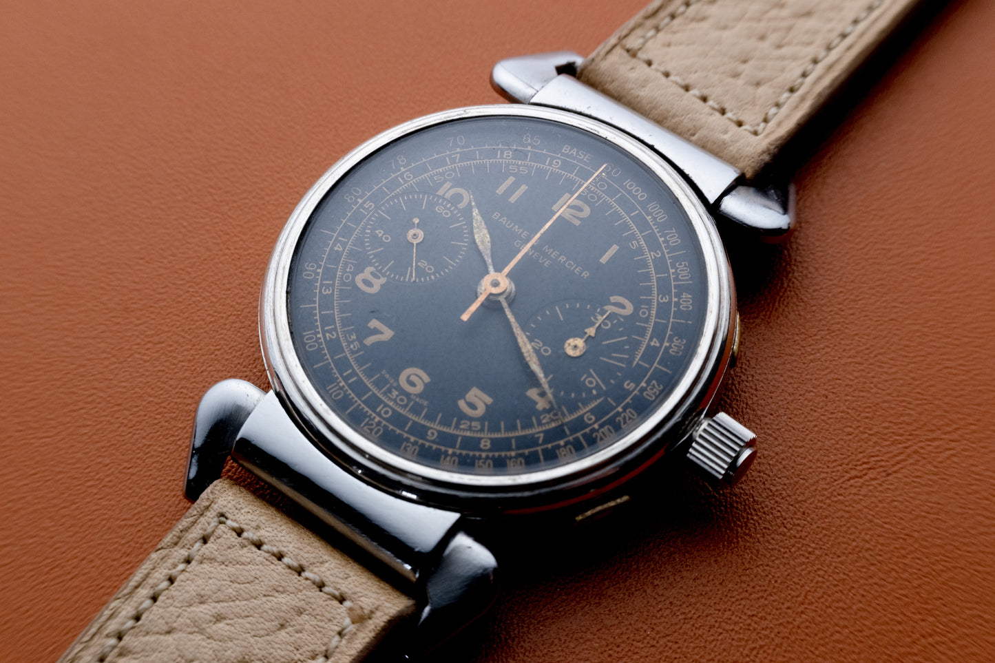 Baume & Mercier Black Dial Chronograph Hooded Lugs (1940s)