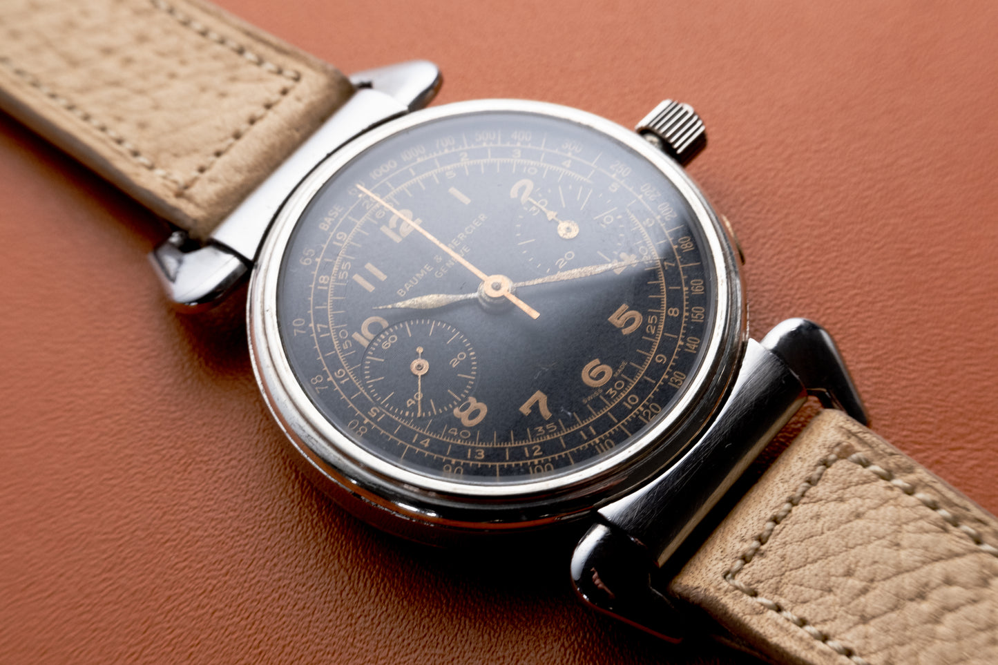 Baume & Mercier Black Dial Chronograph Hooded Lugs (1940s)
