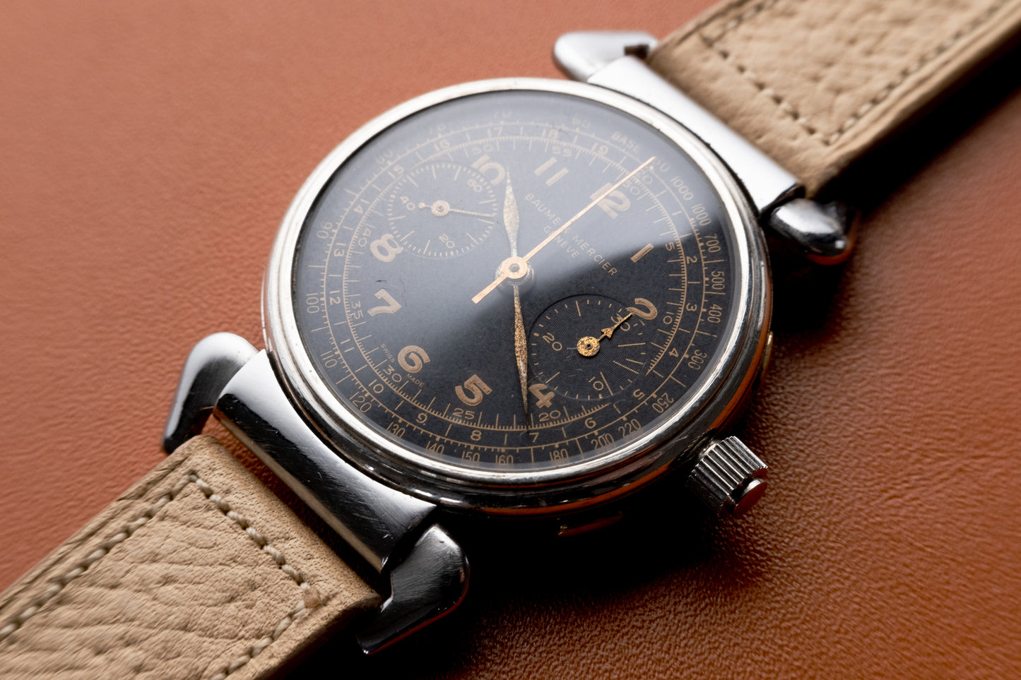 Baume & Mercier Black Dial Chronograph Hooded Lugs (1940s)