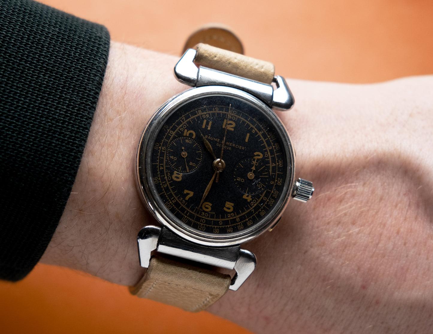 Baume & Mercier Black Dial Chronograph Hooded Lugs (1940s)