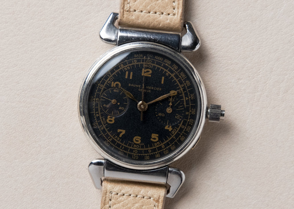 Baume & Mercier Black Dial Chronograph Hooded Lugs (1940s)
