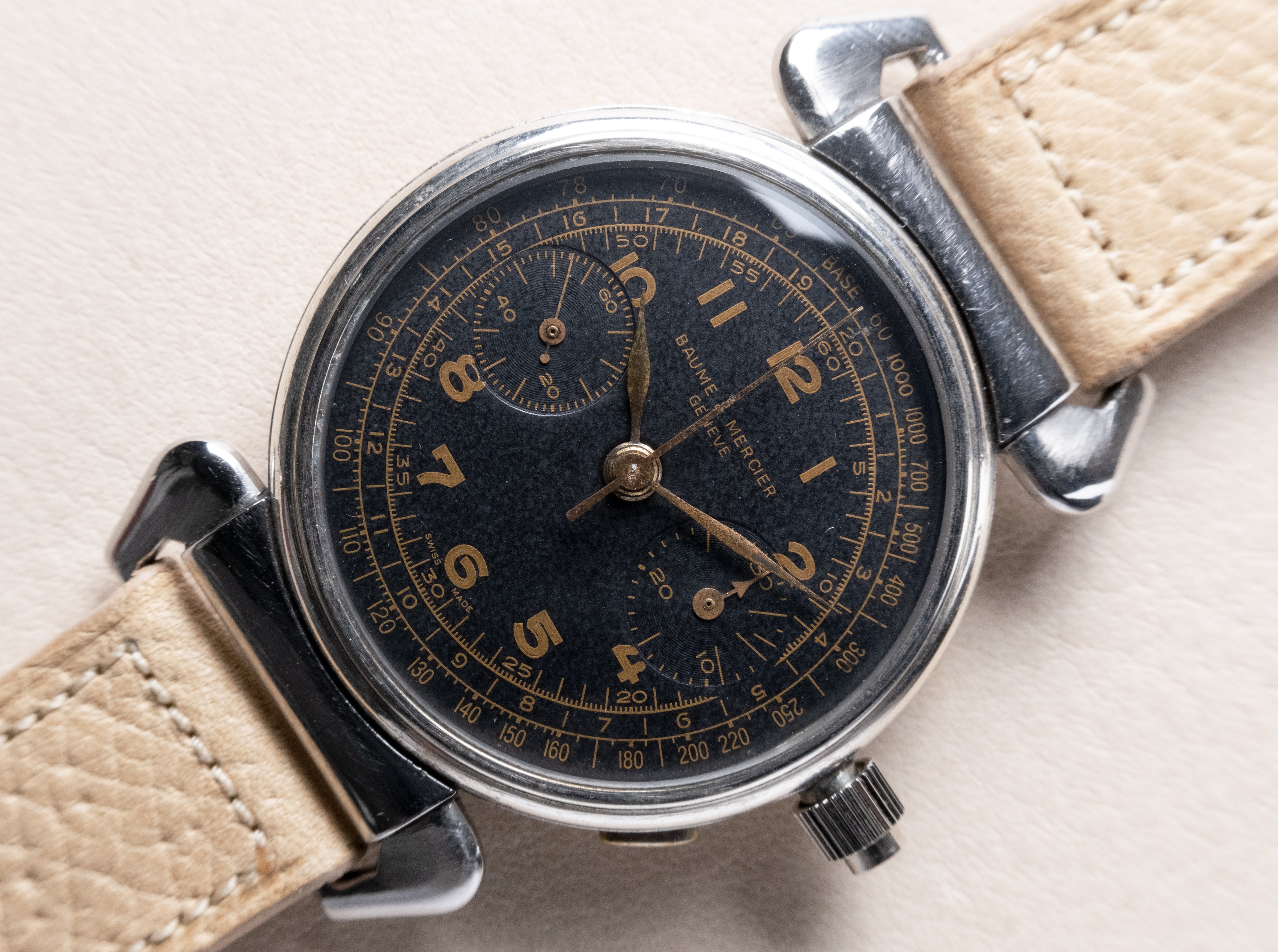 Baume & Mercier Black Dial Chronograph Hooded Lugs (1940s)