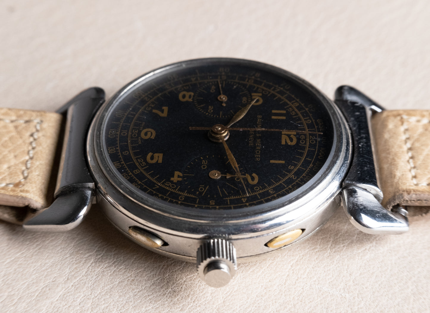 Baume & Mercier Black Dial Chronograph Hooded Lugs (1940s)