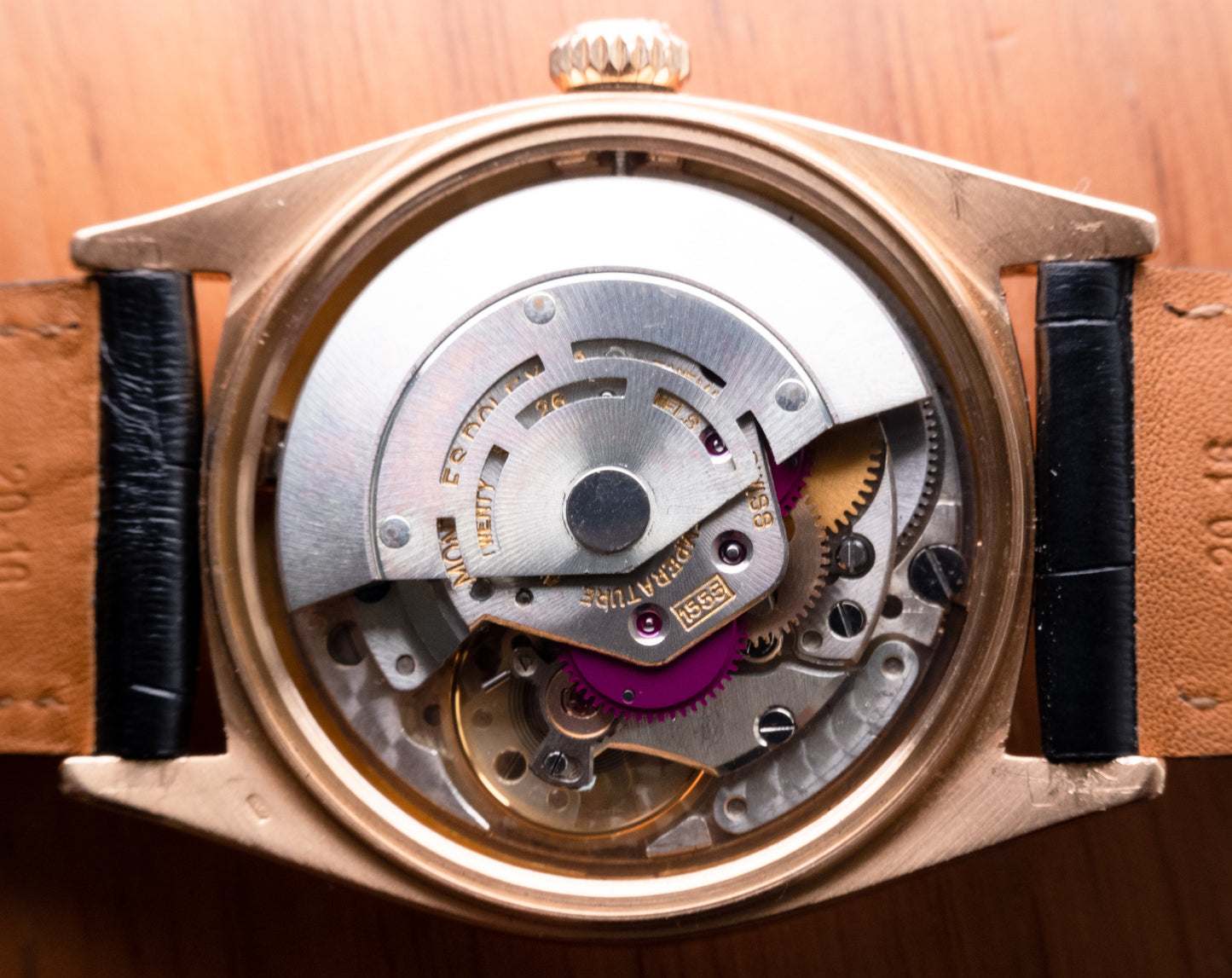 ROLEX Day Date 18k Rose Gold Black Gloss Dial Florentine Ref. 1806 w/ stamped COSC paper(1966)