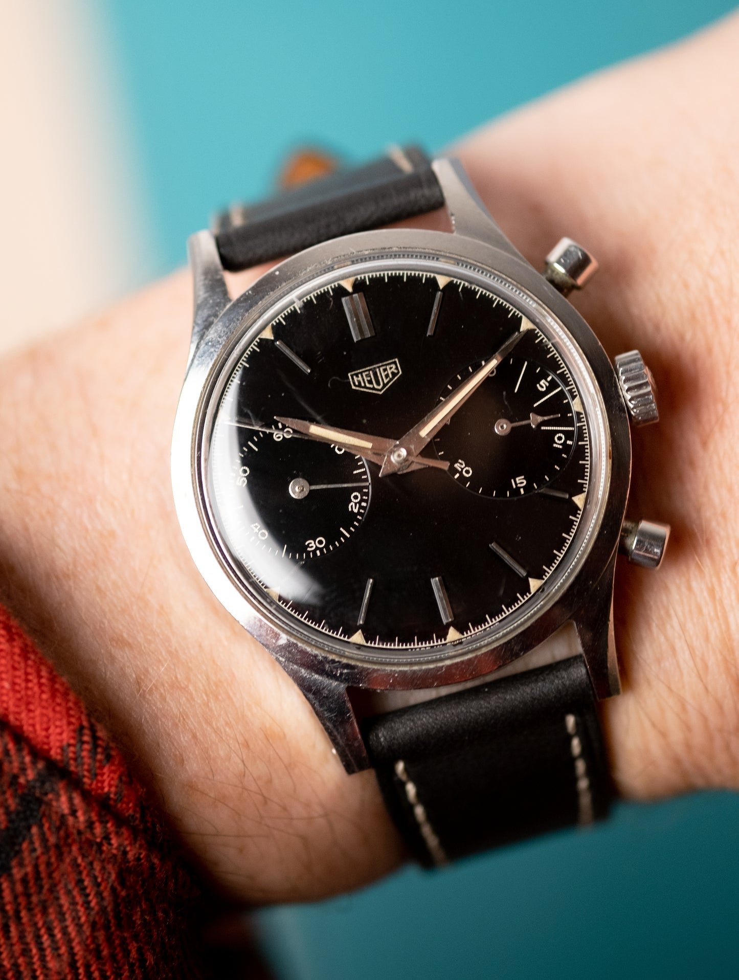 HEUER 3336N Big Eye Chronograph Gloss Black dial (c. 1955)