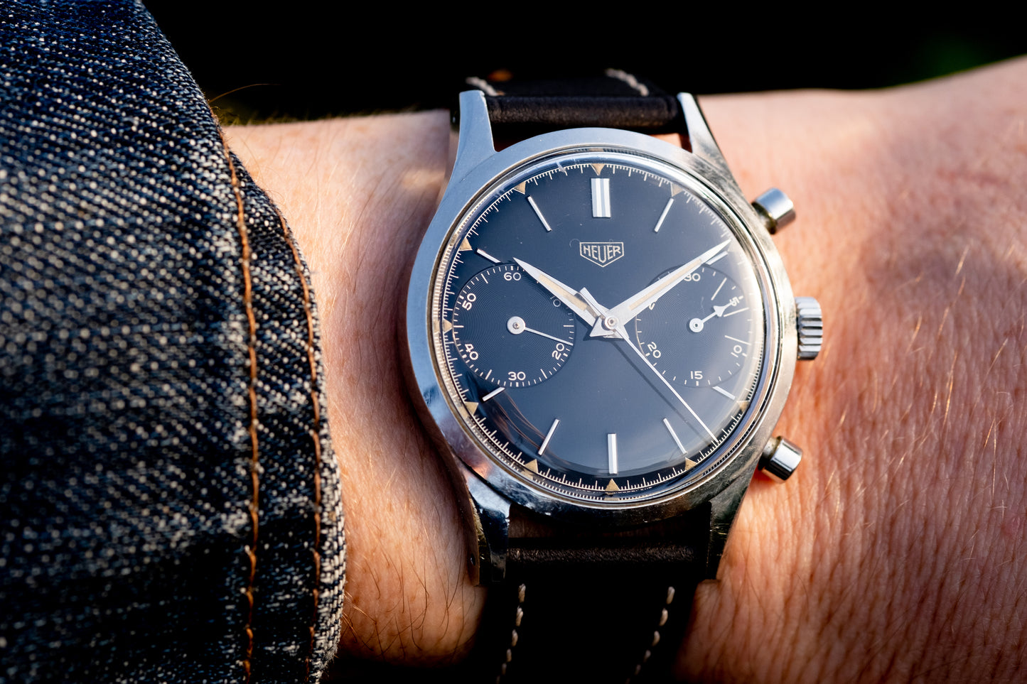 HEUER 3336N Big Eye Chronograph Gloss Black dial (c. 1955)