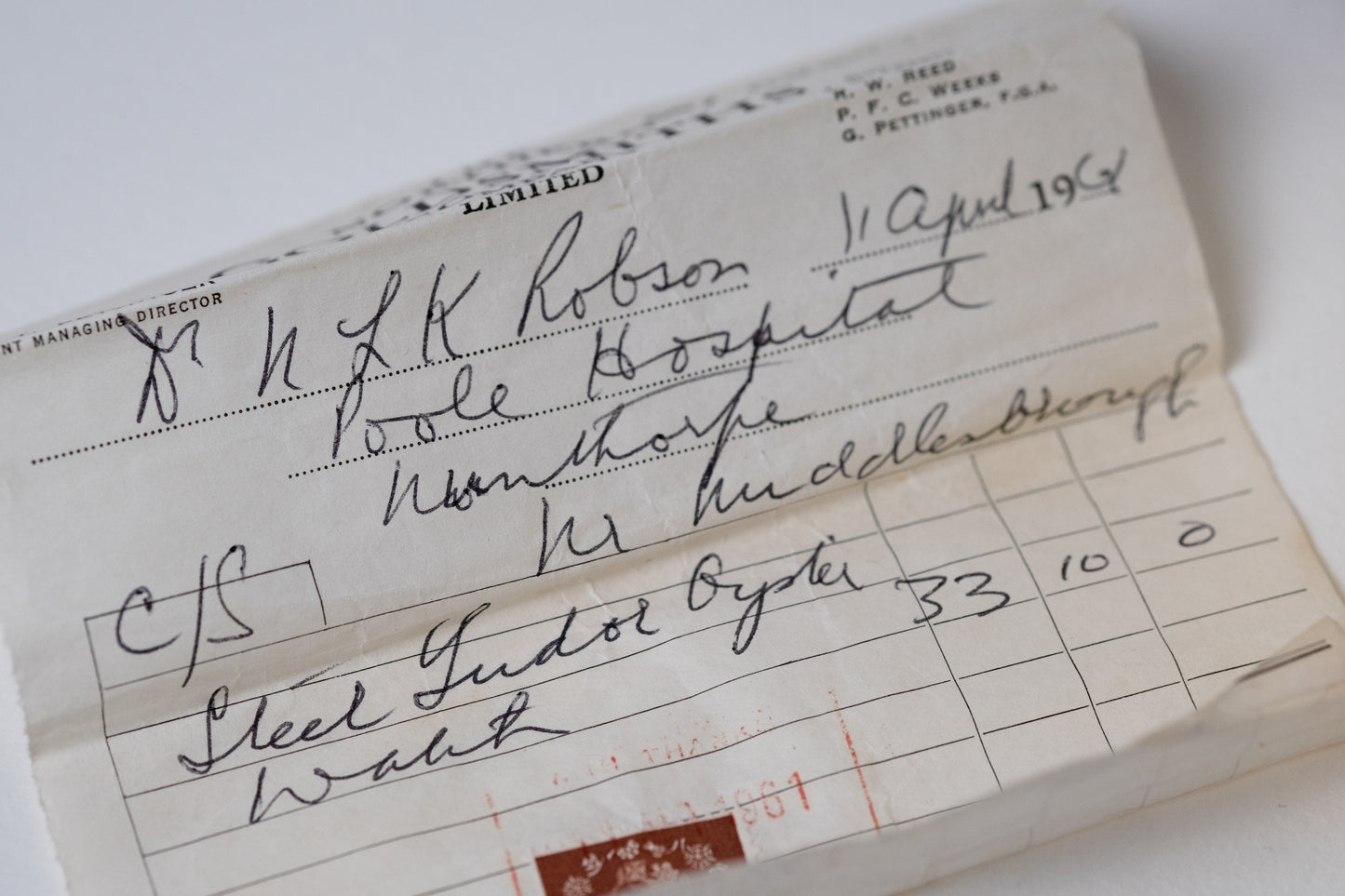 TUDOR Oyster Prince "Tuxedo" Ref. 7967 Box Receipt & Guarantee (1960)