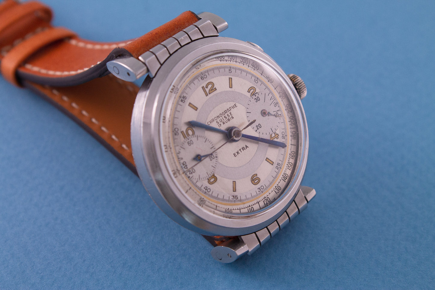 CHRONOGRAPHE SUISSE 2 Register Monopusher Chronograph Flexible Lugs (c. 1930s)